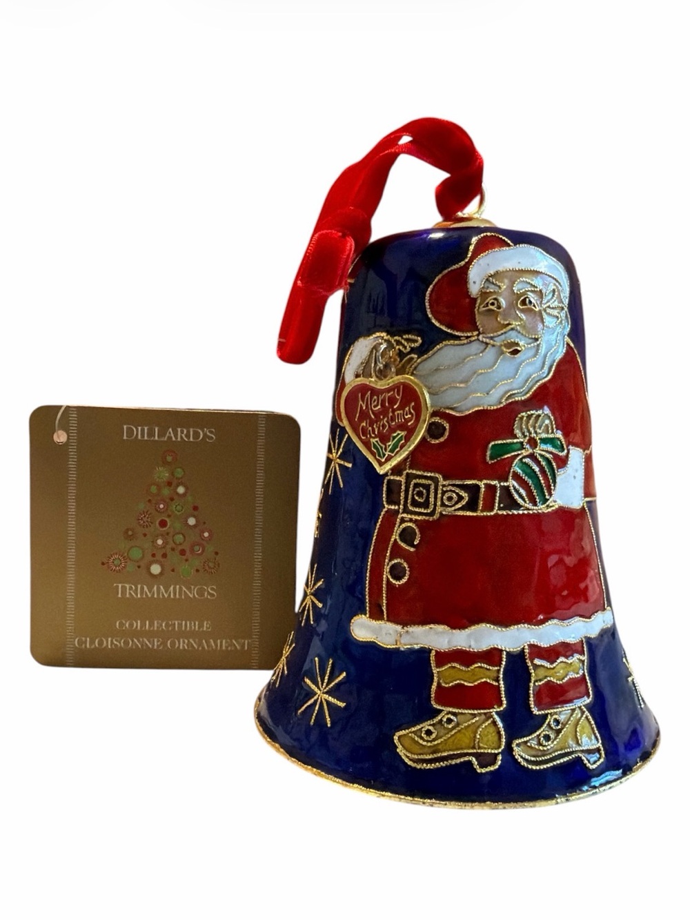 VTG 2010 Dillards Trimmings Cloisonne Santa Bell Christmas Ornament NWT